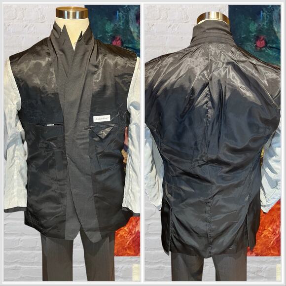 Calvin Klein 44L Mens Blazer Charcoal Gray Micro Stripe Sport Jacket - Picture 8 of 16